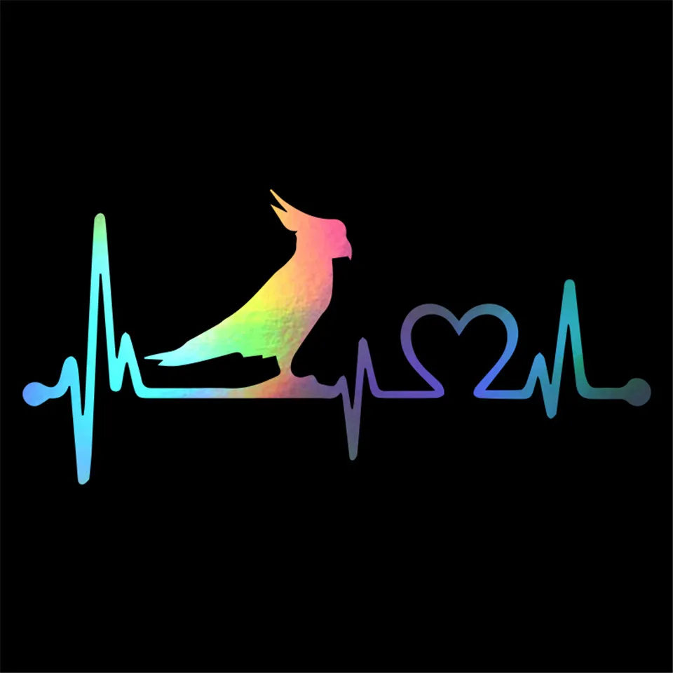 Cunymagos 20.3cm9.5cm Parrot Cockatoo Bird Heartbeat Lifeline Car Sticker Car Styling  (5)