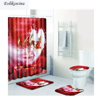 

Free Shipping 4pcs Santa Claus Riding Deers Banyo Paspas Bathroom Carpet Toilet Bath Mat Set Tapis Salle De Bain Alfombra Bano