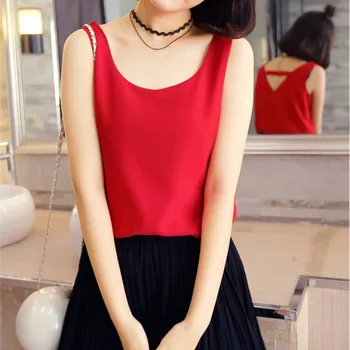 

Korean Sleeveless Chiffon Shirts Sexy V-Neck Backless Womens Tops And Blouses Solid Basic Summer Tees Wild Blouse