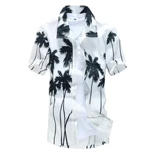 Тропический стиль Гавайский для мужчин кокосовой пальмы узор рубашка полиэстер повседневное короткий рукав пляжные рубашки с лацканами