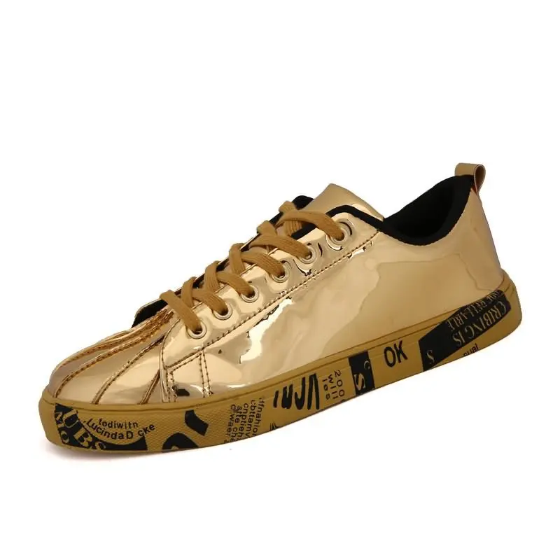 

Unisex Outdoor Sports Shoes Black Gold Silver Skateboarding Shoes Flat Walking Shoes Waterproof Non-slip Bottom Lace Sneakers