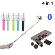 4в1 Комплект 3в1 зажим для Рыбий глаз объектив широкоугольный Макросъемка эффект «рыбий глаз» Объективы для мобильных телефонов Bluetooth селфи палка монопод для смартфона