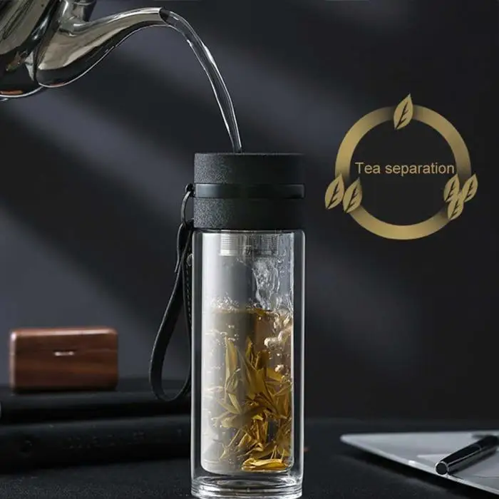 Прозрачная стеклянная чашка для чая, портативная бутылка для воды и чая с отдельной чашкой, высокотемпературная креативная чашка для воды H99F