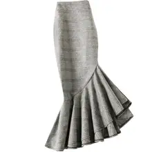 Клетчатая юбка рыбий хвост Женская в горошек гофрированная юбка с высокой талией офисная Дамская упаковка бедра русалка юбка-годе плюс размер 4XL