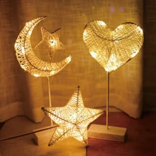 Вышивка «звёздочки» или «бриллианты» Форма трава Трехместный ротанговый Плетеный светодиодный ночной Светильник Батарея Мощность девочек Спальня декоративные настольные лампы