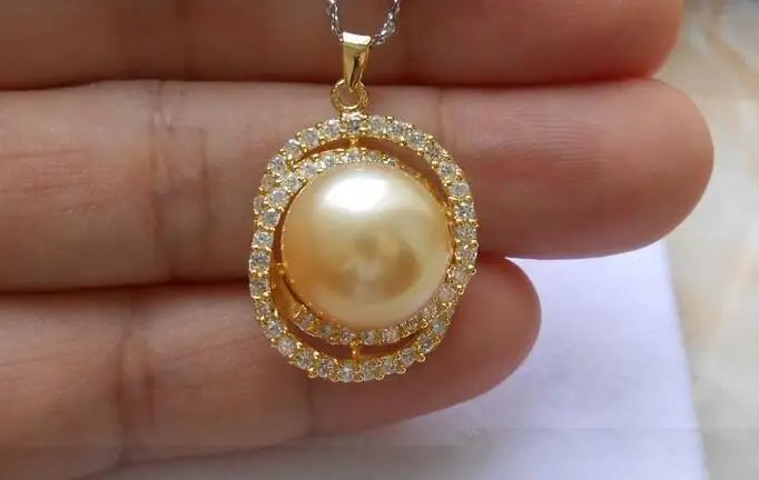 

Free Shipping >>XFTN DRY CHARMING AAA++ 11-12MM SOUTH SEA Akoya GENUINE Gold PEARL PENDANT NECKLACE