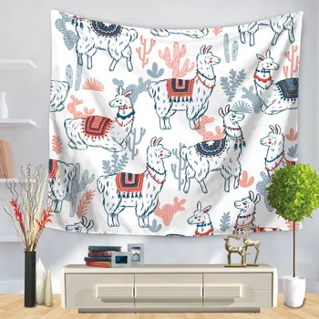 

Polyester Cartoon Animal Alpaca Pattern Tapestry Wall Hanging Living Room and Bedroom Wall Decoration Tapisserie Table Cloth