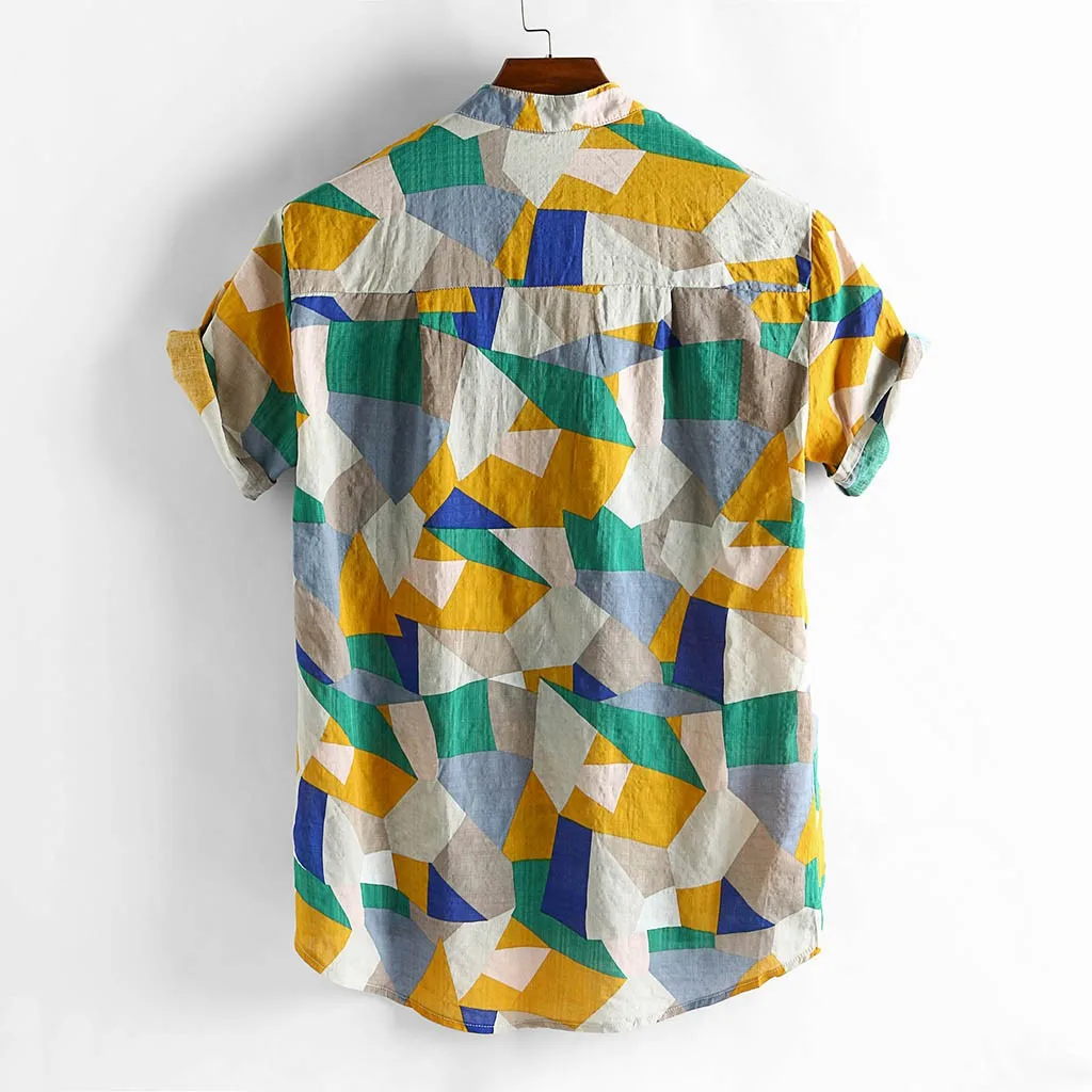 Мужские рубашки летняя хит цветная блузка со стоячим воротником уличный с короткими рукавами Повседневная Свободная дышащая гавайская рубашка masculina