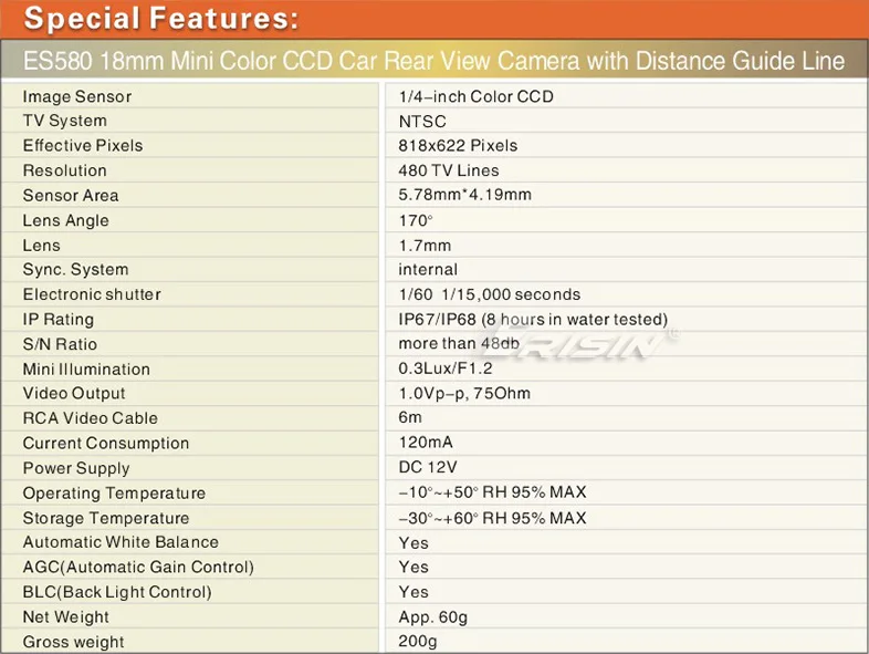 Акция Erisin ES580 18 мм Мини 170 градусов угол обзора CCD HD Автомобильная камера заднего вида