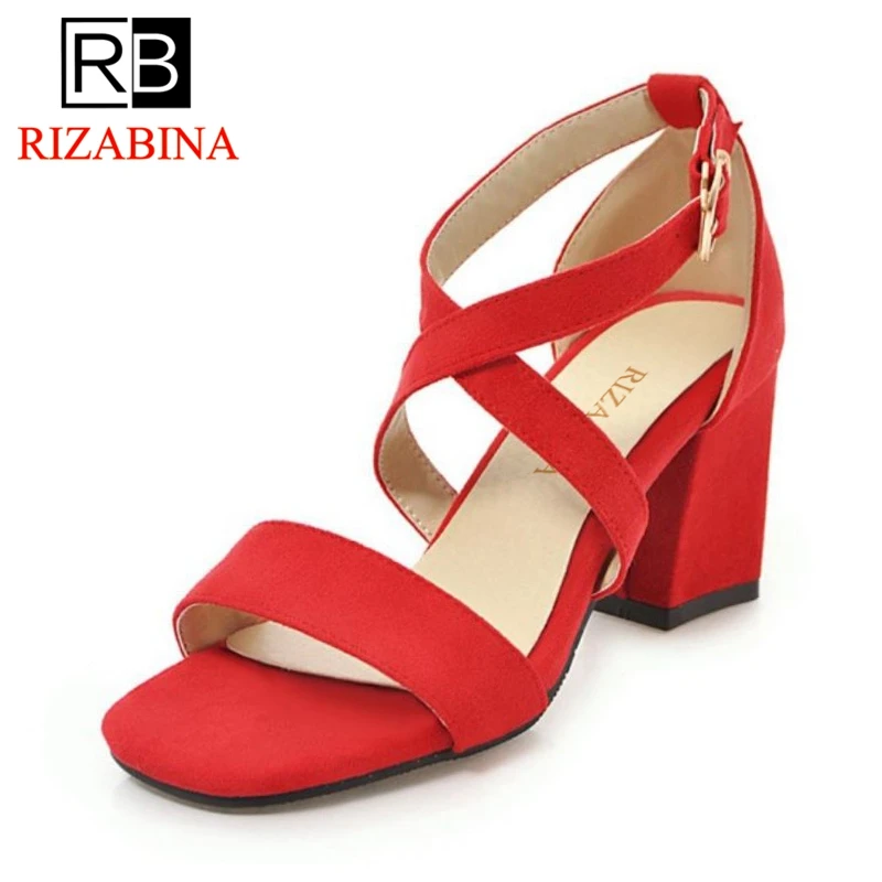 

RizaBina Size 32-43 5 Colors Women High Heel Sandals Open Toe Buckle Thick Heel Women Summer Shoes Sexy Wedding Sandals