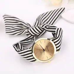 Женские часы Летний стиль Модные женские полосатые Цветочные тканевые наручные часы из кварцевого браслета Relojes Mujer Часы подарок Montre Femme