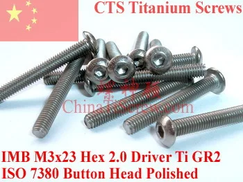 

ISO 7380 Titanium screw M3x23 Button Head Hex 2.0 Driver Ti GR2 Polished 25 pcs
