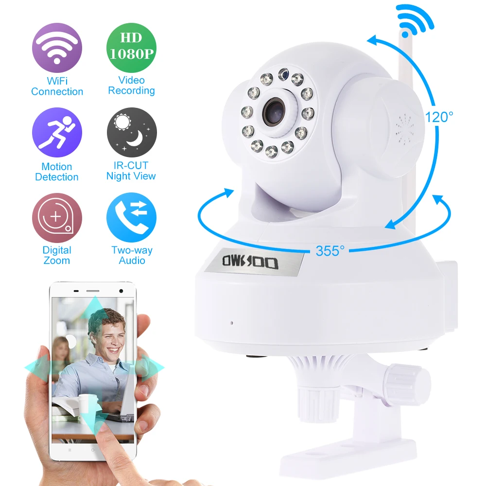 

OWSOO IP Camera 1080P HD Wireless Wifi Camera 2.0MP Network Surveillance Camera Night Version Two-way Audio P2P Baby Monitor
