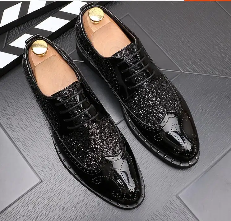 Новое поступление; Мужская классическая деловая обувь с блестками в ретро-стиле; кожаные туфли с острым носком; мужские классические