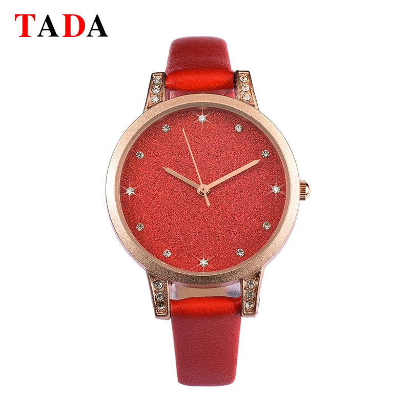 

TADA Fashion Golden Ladies Watch Women Leather Wrist Watches Diamond Gold Clock Saat Relogio Feminino bayan kol saati