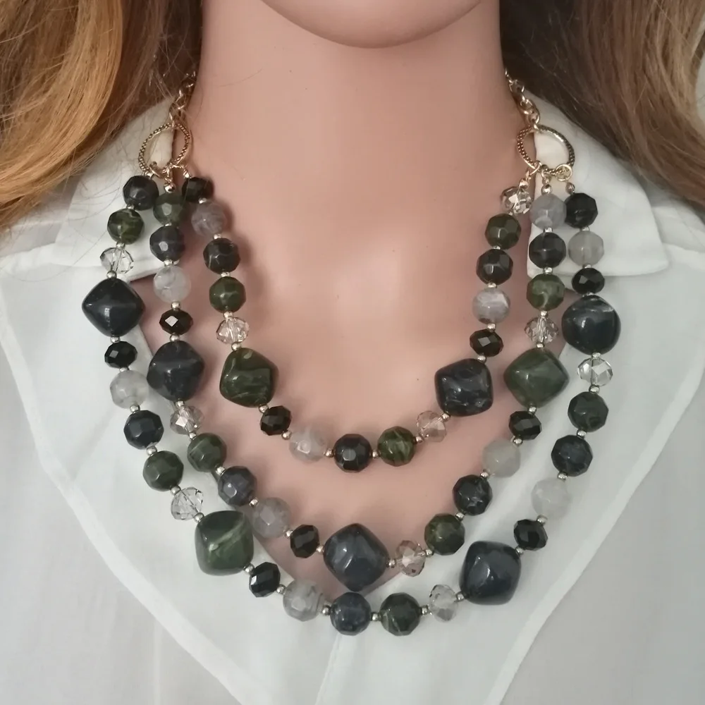 Acrylic Jewelry Women Retro Resin Stone Glass Beads Handmade Necklace Earring Set For Femme Christmas Gift jewelry sets,jewelry set