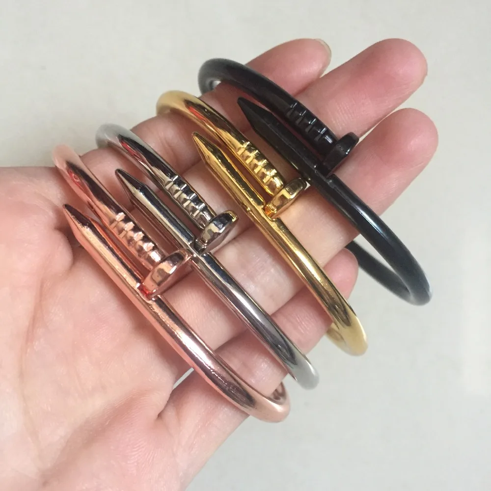 

2017 Quality Charming Gold Color Women Cuff Nail Bangles Simple Style Elegant Metal Pulsera Jewelry Stainless Steel Screw Bangle
