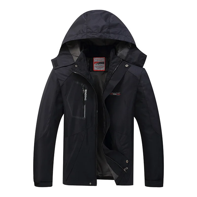 Новинка, Мужская утолщенная куртка для бега, Осень-зима, ветрозащитное спортивное пальто с капюшоном, плюс размер, 5XL, уличная одежда для тренировок, Походное пальто - Цвет: black