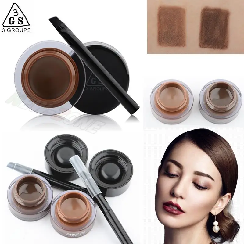 3GS Waterproof Eyebrow Gel Cream Eye Brow Shadow with Brush Natural