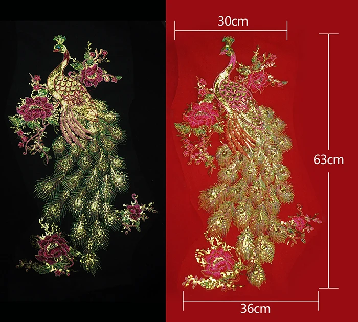 Золото феникс блестками патч одежда ткань цветок Павлин аппликация Ткань нашивки для Qipao женское платье Этнические Diy дизайн