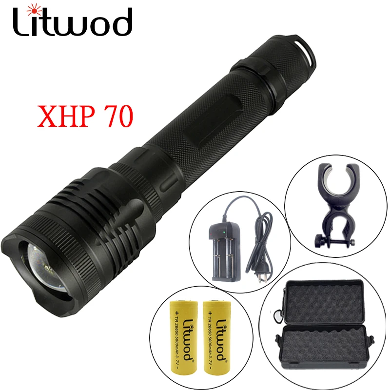 Litwod Z90P78 оригинальный CREE XHP70.2 32 Вт чип лампы мощный зум объектив тактический светодиодный фонарик факел 26650 и 18650 батарея