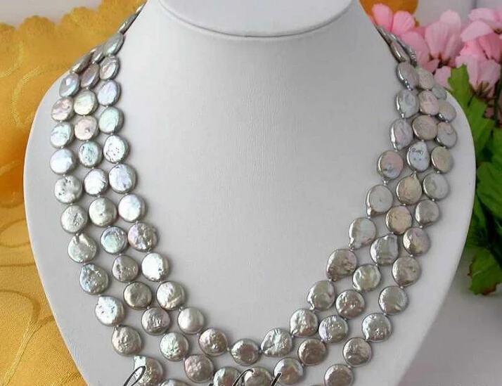 

FREE shipping> Z2535 long 48" 13mm coin gray freshwater pearl necklace 6.07