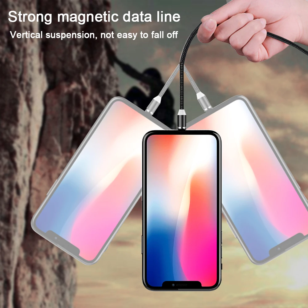 3 в 1 Магнитный зарядный кабель Lighting type C Micro USB для IPhone X 7 8 XS huawei Xiaomi светодиодный