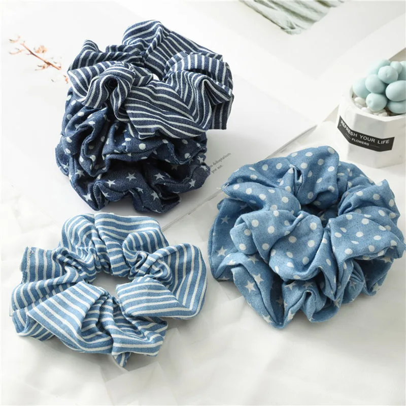 

Nice Light Color Elasticity Scrunchie Women Girls Hair Rope Tie Fashion Blue Plaid Elastic Hair Band Ponytail Holder Hairband