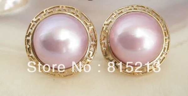 

HOT SELL - wb00191 19mm real South Sea pink Mabe Pearl Earrings 14KT -Top quality free shipping