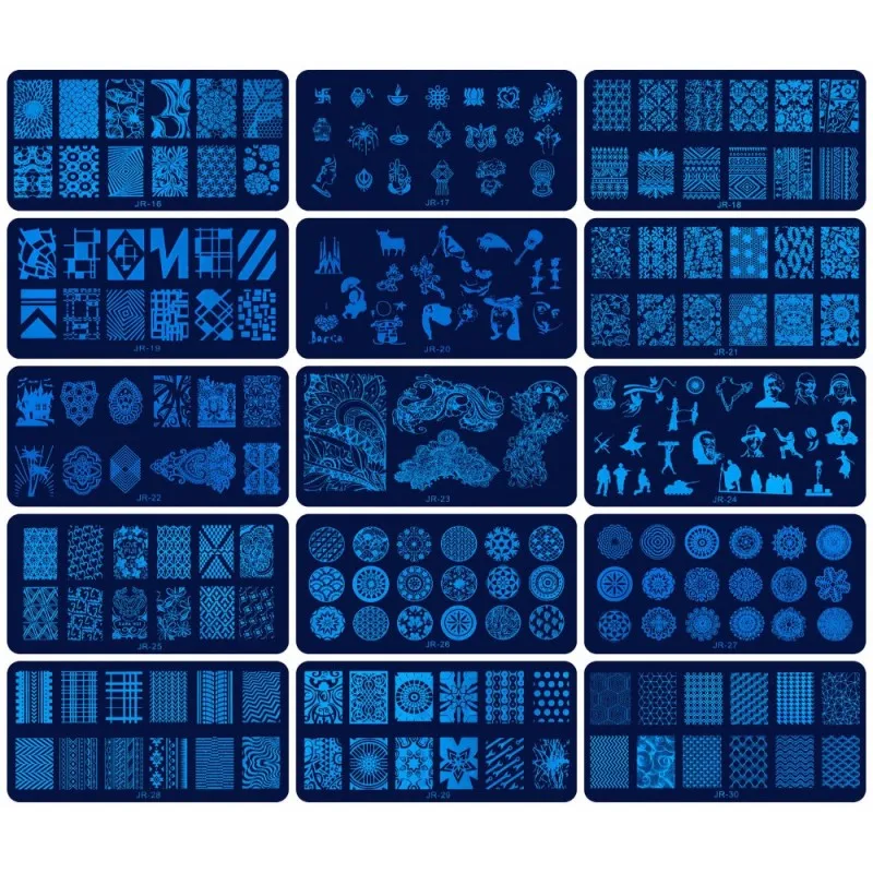 30 шт. 6*12 см пластины для печати ногтей 30 стилей для штамповки ногтей набор пластин кружевные цветы стальная пластина DIY набор шаблонов для дизайна ногтей JR01-30