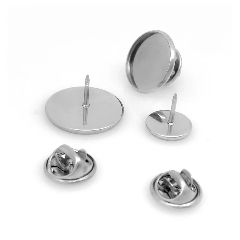 10pcs/lot Stainless Steel Brooch Base Holder Brooch Pin Badge Holder for Diy Jewelry Making Cabochon Base 12 14 16 18 20 25mm