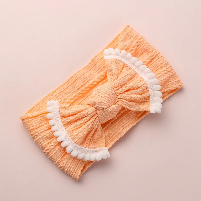 

1pcs Vintage Braid Cable Knit Knot Nylon Headband,One Size Fit Most Pompom Trim Bows Wide Turban Headwraps,Baby Girl's Hairbands