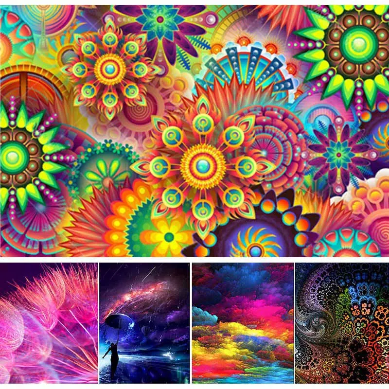 

2018 Psychedelic Colored Pattern Frameless 5D DIY Diamond Painting Cross Stitch Craft Kit Paint by Number Kits Full Diamond