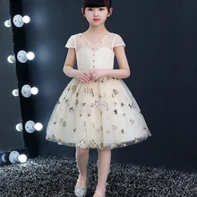 Платье принцессы с цветочным рисунком для девочек вечерние платья на свадьбу с блестками и звездами на пуговицах вечернее платье на день рождения и фортепиано HX001