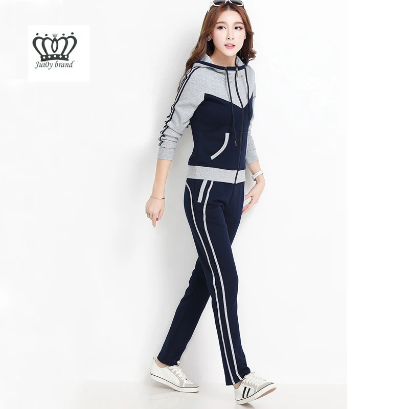 

2019 Spring Female Sporting Suits Ladies Slim 2 Pieces Sets Cotton Women Hooded zipper Tops and Long Pants Female Tracksuit