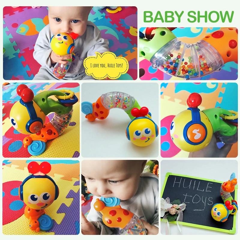 Free Shipping Huile Toys 917 Transformable & Musical Twisting Worm animal rattles and belt teethers rotating baby toys 