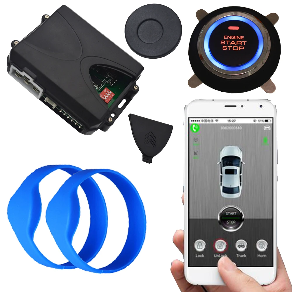 

RFID immobilizer engine&push start stop system with short messsage or phone gps alarm reminding easy car alarm installation