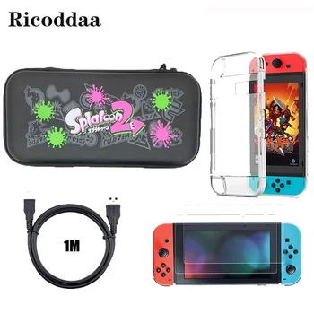 

For Nintend Switch Bag 4 in 1 Accessories Case Bag+Charging Cable+Protector+Shell Cover+Tempered Glass Screen Film
