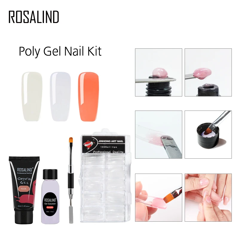 

ROSALIND 30ml Poly Gel Set Nail Finger Extension Crystal Poly Nail Polish Long-lasting UV LED set for manicure gel lacquer