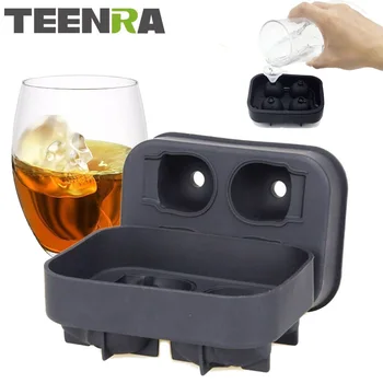 

TEENRA 1Pcs 4 Holes Skull Ice Mold Silicone Ice Cube Tray Skull Ice Tray Maker Ball Halloween Party Chocolate Mold Kitchen Tools