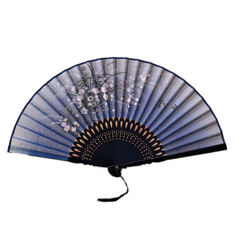 Китайский веер складной ручной веер из шелка и бамбука винтажный Ретро стиль ручной работы фестиваль подарок инструмент для представления - Цвет: Синий