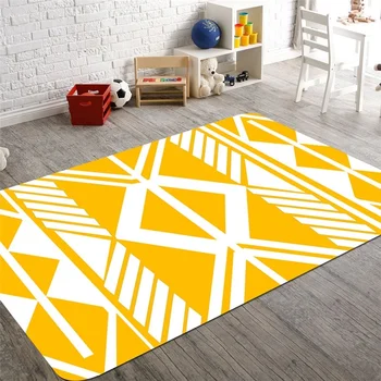

Yellow Geometric Printed Sofe Carpet Anti-Slip Absorbent Coral Velvet Floor Rug Doormat Soft Baby Playing Carpet for Living Room