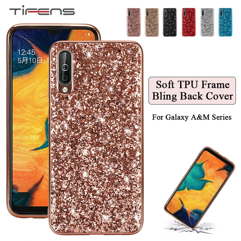 

Luxury Bling Case For Samsung Galaxy M10 M20 A10 A30 A40 A50 A70 Soft TPU Hard Shinning Back Protection Cover Shockproof Carcasa