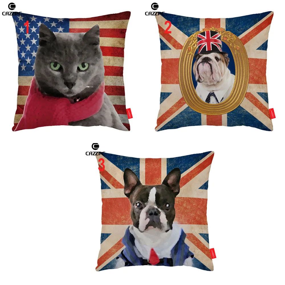 Vintage Union Jack Stars Stripes Flag Cat Boston Dog Pet Print