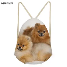INSTANTARTS Drawstring Bag Women Fashion Small 3D Pomeranians Pet Dog Prints Girls Backpack Casual Children Storage Shoulder Bag