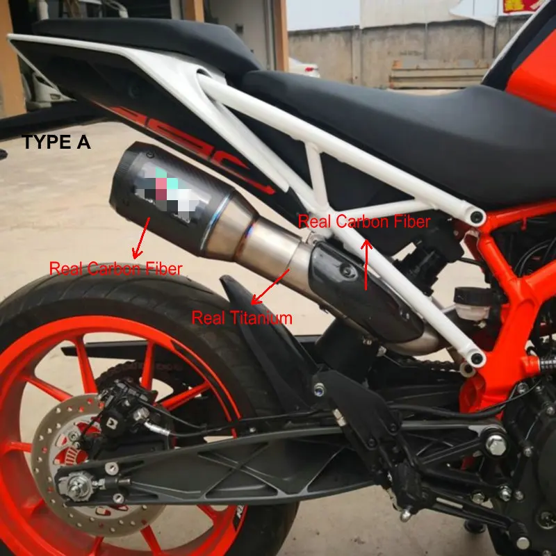 Escape de moto rycle de titanio para silenciador de moto de carbono KTM 390 para DUKE 390 con tubo medio de titanio DUKE390