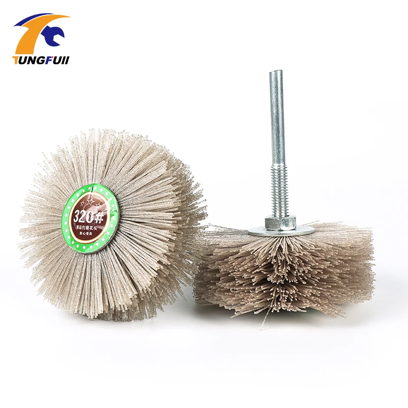 

85*35*6mm Drill Abrasive Wire Grinding Wheel Nylon Bristle Polishing Brush for Wood Furniture Mahogany Finish 2pcs