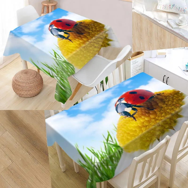  New Arrival Custom Ladybugs Table Cloth Waterproof Oxford Fabric Rectangular Tablecloth Home Party 