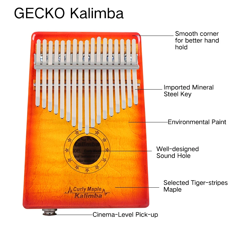 GECKO Kalimba 17 ключ кудрявый клен большого пальца фортепиано встроенный EVA высокопроизводительный защитный ящик, MC-SEQ