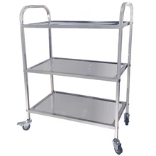 Removable 3 Tier Trolley Cart Bearing 100kg Stainless Steel Storage Trolley with PVC Wheels for Catering Hotel Restaurant